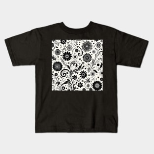 Black and White Floral Kids T-Shirt